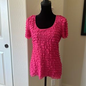 Vintage Very Important Piece Bright Pink Ruffled Layers Tee Shirt Size Medium